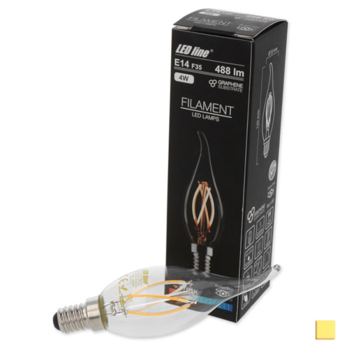 Żarówka LED LEDLINE E14 mały gwint 4W filament F35 świeczka biała dzienna