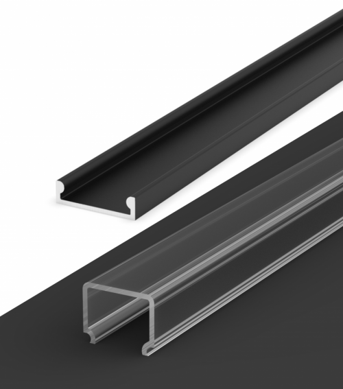 Profil LED Nawierzchniowy P4-3 czarny lakierowany z kloszem transparentnym 2m