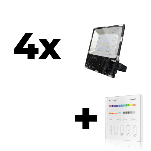 Zestaw Mi-Light 4x Naświetlacz 100W 230V RGB+CCT + panel ścienny