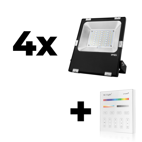 Zestaw Mi-Light 4x Naświetlacz 30W 230V RGB+CCT + panel ścienny