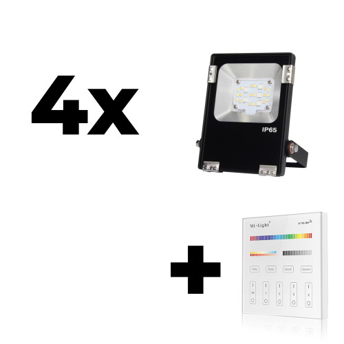 Zestaw Mi-Light 4x Naświetlacz 10W 230V RGB+CCT + panel ścienny