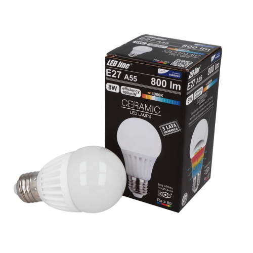 Żarówka LED LEDLINE E27 duży gwint A55 CSP 8W 800lm biała dzienna