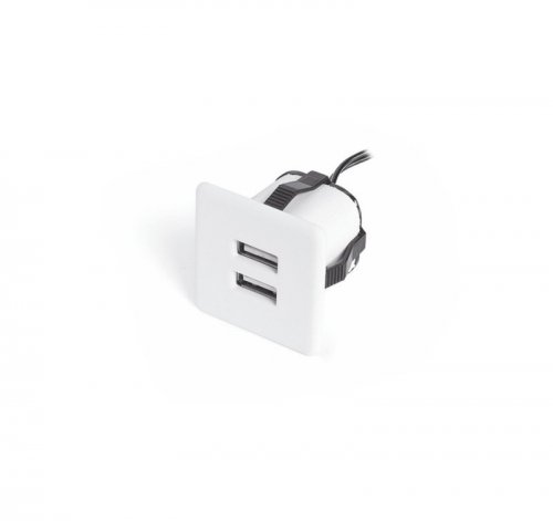 Ładowarka USB wpuszczana 12V 2x1A biała kwadratowa