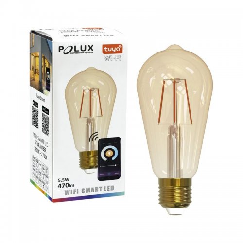 Inteligentna Żarówka Polux Tuya filament Amber E27 ST64 5,5W CCT Wi-Fi