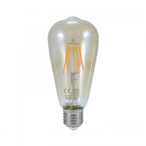Żarówka LED Polux Vintage E27 duży gwint ST64 Amber złota 4W biała ciepła filament
