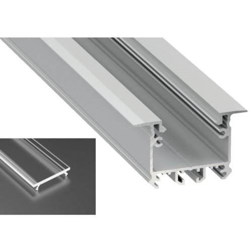 Profil LED architektoniczny wpuszczany inTALIA srebrny anodowany z kloszem transparentnym 2m