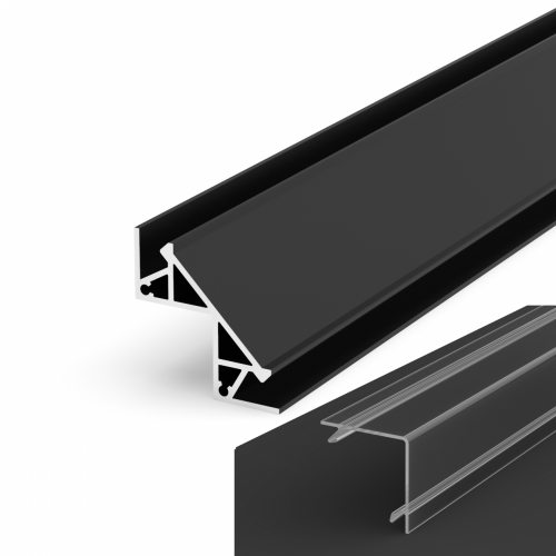 Profil LED Kątowy P12-1 czarny lakierowany z kloszem transparentnym 2m