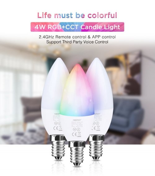 Inteligentna Żarówka Mi-Light E14 4W świeczka RGB+CCT