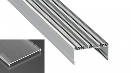 Profil LED architektoniczny napowierzchniowy LARGO srebrny anodowany z kloszem frosted 2m