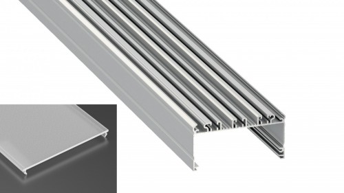 Profil LED architektoniczny napowierzchniowy LARGO srebrny anodowany z kloszem frosted mlecznym 2m