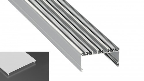Profil LED architektoniczny napowierzchniowy LARGO srebrny anodowany z kloszem mlecznym 1m