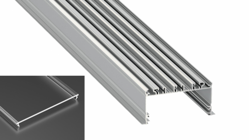 Profil LED architektoniczny wpuszczany inLARGO srebrny anodowany z kloszem transparentnym 2m