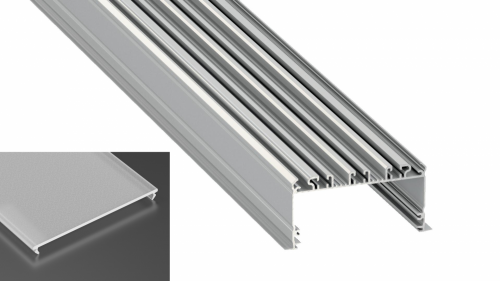 Profil LED architektoniczny wpuszczany inLARGO srebrny anodowany z kloszem frosted mlecznym 2m