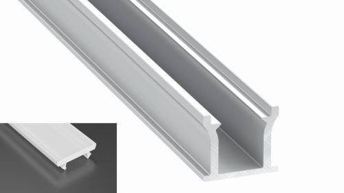 Profil LED architektoniczny wpuszczany RUNO srebrny anodowany z kloszem mlecznym 1m