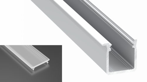 Profil LED Wpuszczany typu J srebrny anodowany z kloszem mrożonym 1m