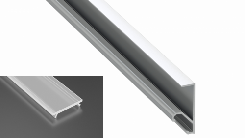 Profil LED natynkowy typu Q18 srebrny anodowany z kloszem mrożonym 1m