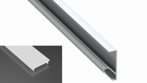 Profil LED natynkowy typu Q18 srebrny anodowany z kloszem mlecznym 1m