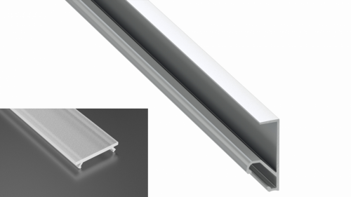 Profil LED natynkowy typu Q18 srebrny anodowany z kloszem frosted mlecznym 1m
