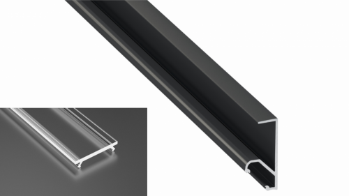 Profil LED natynkowy typu Q18 czarny anodowany z kloszem transparentnym 1m