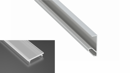 Profil LED natynkowy typu Q20 srebrny anodowany z kloszem mrożonym 2m