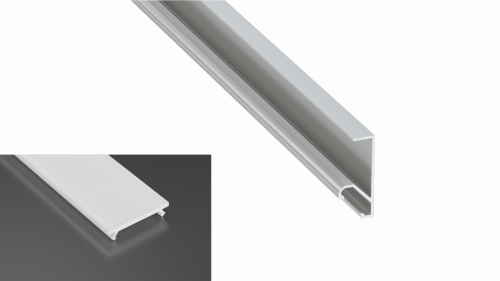 Profil LED natynkowy typu Q20 srebrny anodowany z kloszem mlecznym 1m