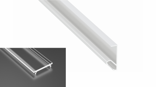 Profil LED natynkowy typu Q20 biały lakierowany z kloszem transparentnym 1m