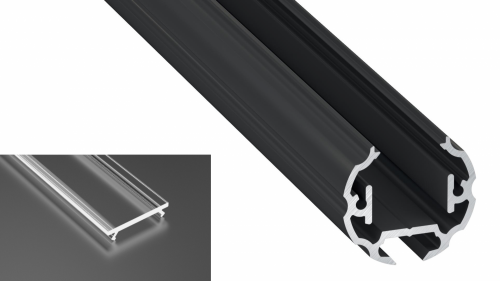 Profil Cosmo do poświetlania szaf LED czarny anodowany z kloszem transparentnym 2m