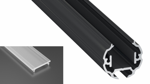 Profil Cosmo do poświetlania szaf LED czarny anodowany z kloszem frosted mlecznym 1m