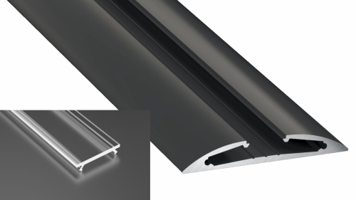 Profil LED natynkowy typu Reto czarny anodowany z kloszem transparentnym 2m