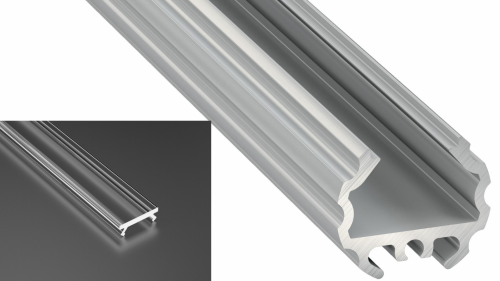Profil LED natynkowy Mico srebrny anodowany z kloszem transparentnym 1m