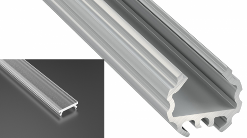 Profil LED natynkowy Mico srebrny anodowany z kloszem frosted 1m
