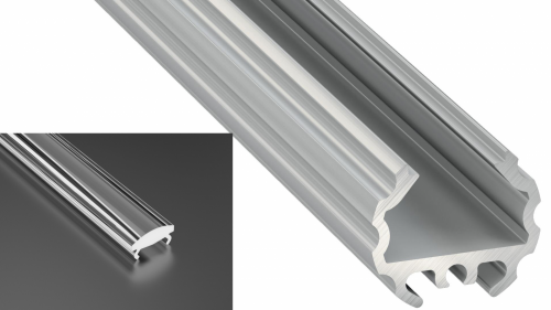 Profil LED natynkowy Mico srebrny anodowany z kloszem Lens 15 1m