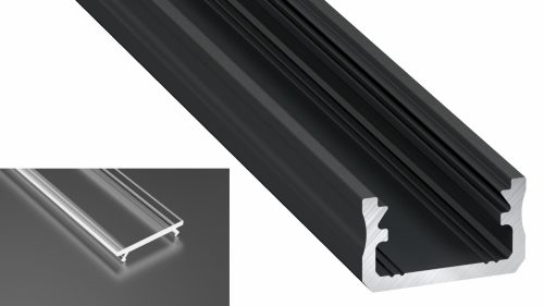 Profil LED Nawierzchniowy Typu A czarny anodowany z kloszem transparentnym 2m