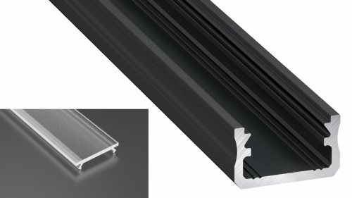 Profil LED Nawierzchniowy Typu A czarny anodowany z kloszem frosted 1m