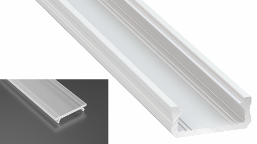 Profil LED Nawierzchniowy typu D biały lakierowany z kloszem frosted mlecznym 2m