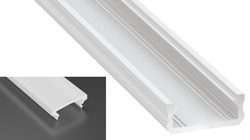 Profil LED Nawierzchniowy typu D biały lakierowany z kloszem HIGH mlecznym 2m