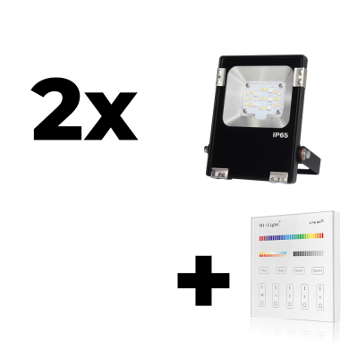 Zestaw Mi-Light 2x Naświetlacz 10W 230V RGB+CCT + panel ścienny