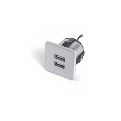 Ładowarka USB wpuszczana 12V 2x1A srebrna kwadratowa