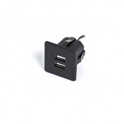 Ładowarka USB wpuszczana 12V 2x1A czarna kwadratowa