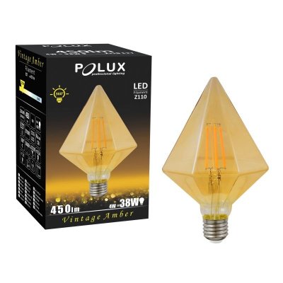 Żarówka LED Polux E27 duży gwint DIAMOND B Amber złota 4W biała ciepła filament