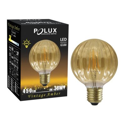 Żarówka LED Polux E27 duży gwint G100 Amber złota 4W biała ciepła filament