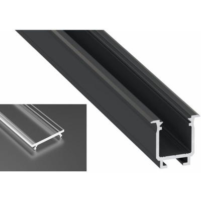 Profil LED Wpuszczany typu W czarny anodowany z kloszem transparentnym 2m