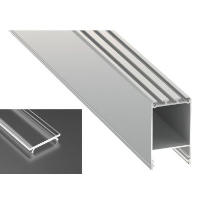 Profil LED architektoniczny napowierzchniowy CLARO srebrny anodowany z kloszem transparentnym 2m
