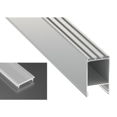 Profil LED architektoniczny napowierzchniowy CLARO srebrny anodowany z kloszem mrożonym 2m