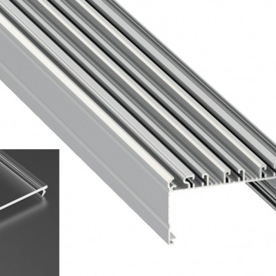 Profil LED architektoniczny napowierzchniowy LARGO srebrny anodowany z kloszem transparentnym 2m