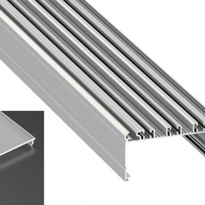 Profil LED architektoniczny napowierzchniowy LARGO srebrny anodowany z kloszem frosted mlecznym 2m