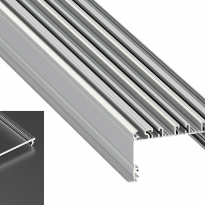 Profil LED architektoniczny wpuszczany inLARGO srebrny anodowany z kloszem transparentnym 1m