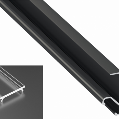 Profil LED natynkowy typu Q18 czarny anodowany z kloszem transparentnym 2m