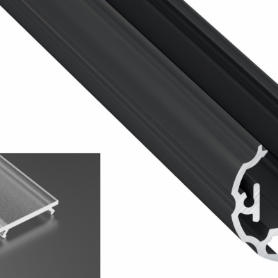 Profil Cosmo do poświetlania szaf LED czarny anodowany z kloszem frosted 2m