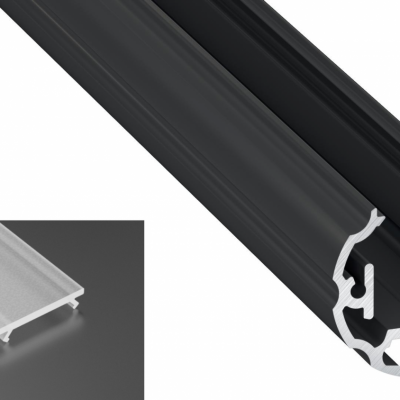 Profil Cosmo do poświetlania szaf LED czarny anodowany z kloszem frosted mlecznym 2m